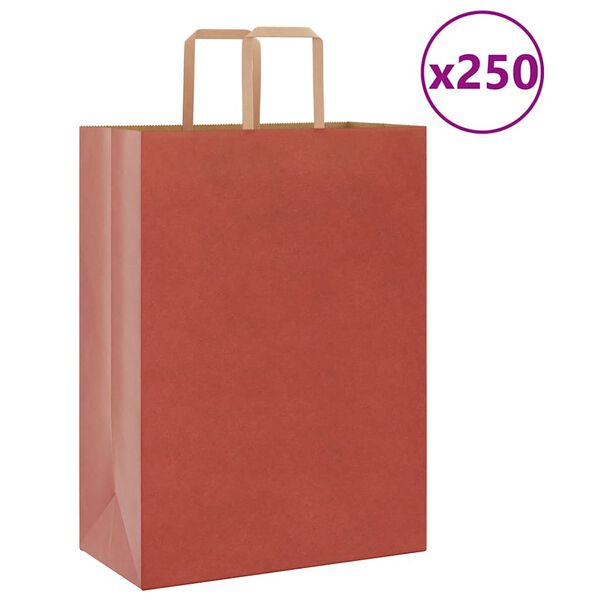 vidaXL Sacs en papier 250 pcs avec poign&eacute;es rouge 32x17x44 cm
