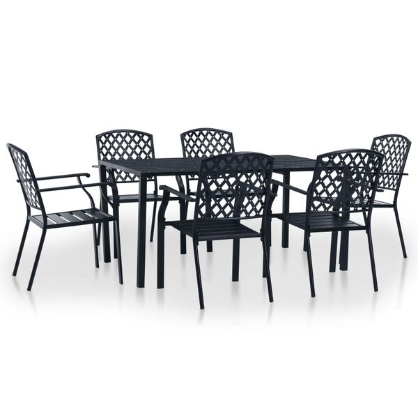 vidaXL Ensemble &agrave; manger d'ext&eacute;rieur 7 pcs Acier Noir