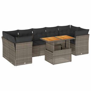 vidaXL Salon de jardin 8 pcs avec coussins gris r&eacute;sine tress&eacute;e