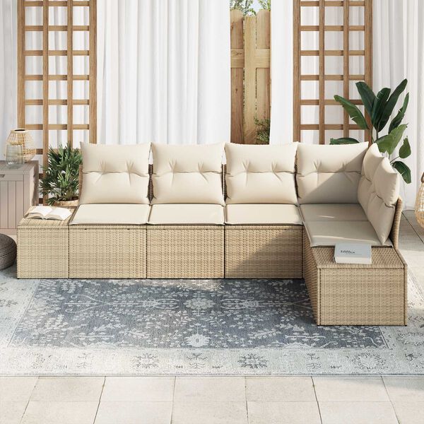 vidaXL Ensemble de canap&eacute; de jardin 5 pcs Beige polyrotin
