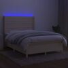 vidaXL Sommier &agrave; lattes de lit matelas et LED Cr&egrave;me 140x200 cm Tissu