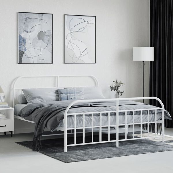 vidaXL Cadre de lit m&eacute;tal sans matelas et pied de lit blanc 180x200 cm