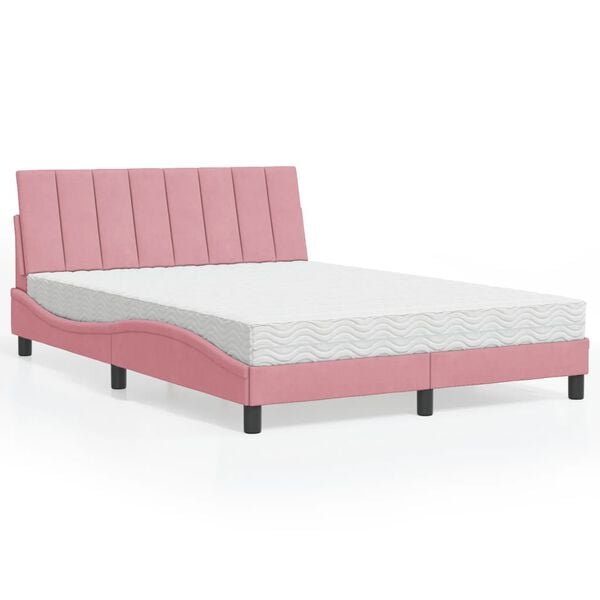 vidaXL Lit avec matelas Hanko rose 120x200 cm velours