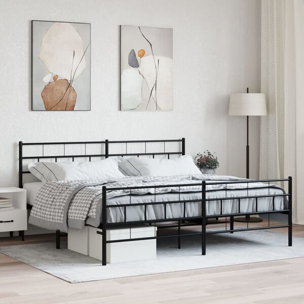 vidaXL Cadre de lit m&eacute;tal sans matelas avec pied de lit noir 200x200cm