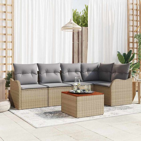 vidaXL Ensemble de canap&eacute; de jardin avec coussin 6 pcs Beige polyrotin