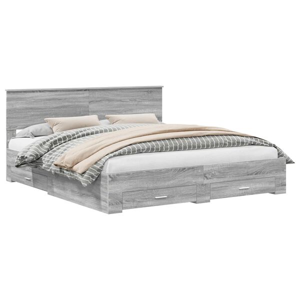 vidaXL Cadre de lit Gris Sonoma 200 x 200 cm Bois d'ing&eacute;nierie