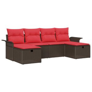 vidaXL Ensemble de canap&eacute; de jardin 6 pc Marron et rouge polyrotin