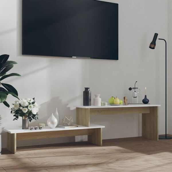 vidaXL Meuble TV Blanc et ch&ecirc;ne sonoma 180x30x43 cm Agglom&eacute;r&eacute;