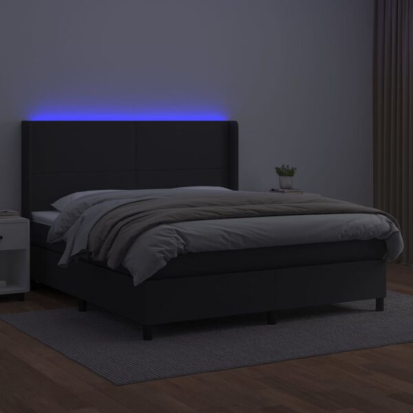 vidaXL Sommier &agrave; lattes de lit matelas LED Noir 160x200cm Similicuir
