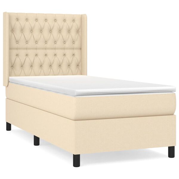 vidaXL Sommier &agrave; lattes de lit et matelas Cr&egrave;me 90x190 cm Tissu