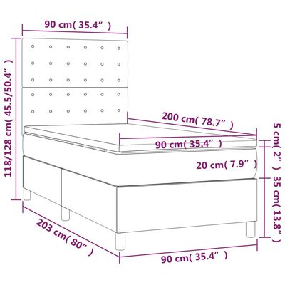 vidaXL Sommier à lattes de lit avec matelas Gris 90x200 cm Similicuir