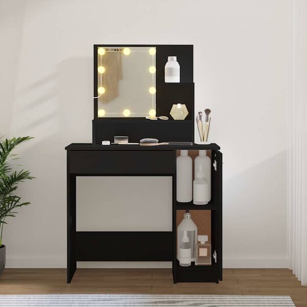 vidaXL Coiffeuse avec LED noir 86,5x35x136 cm