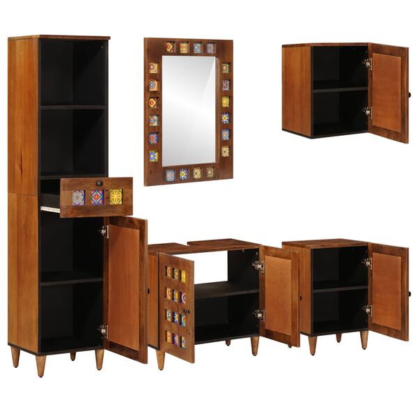 vidaXL Ensemble de mobilier de salle de bain avec tiroir 5 pcs Noyer