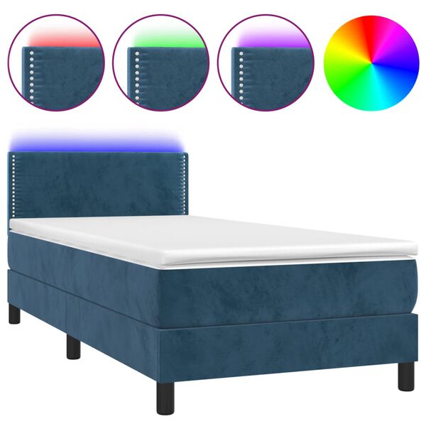 vidaXL Sommier &agrave; lattes de lit avec matelas et LED Bleu fonc&eacute; 80x200cm