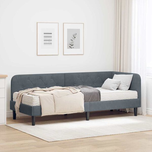 vidaXL Cadre de lit d'angle Gris fonc&eacute; 80 x 200 cm Velours