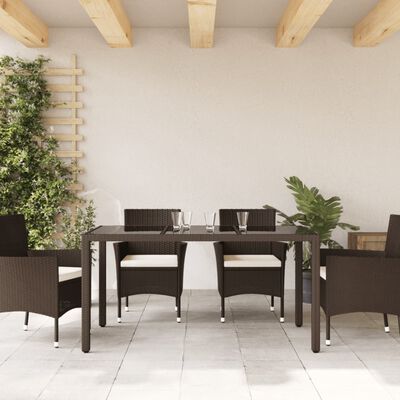 vidaXL Table de jardin avec dessus en verre marron résine tressée