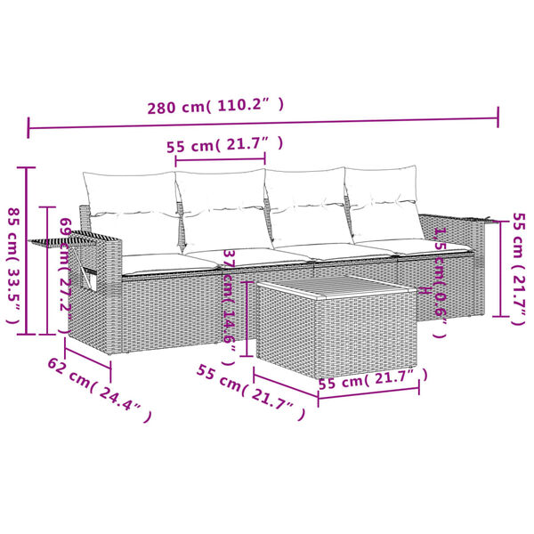 vidaXL Salon de jardin 5 pcs avec coussins gris r&eacute;sine tress&eacute;e