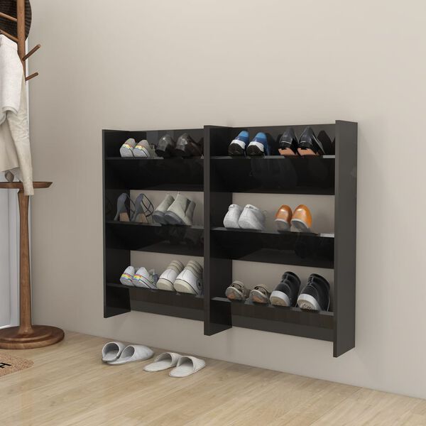 vidaXL Armoires &agrave; chaussures murales 2 pcs noir brillant 60x18x90cm