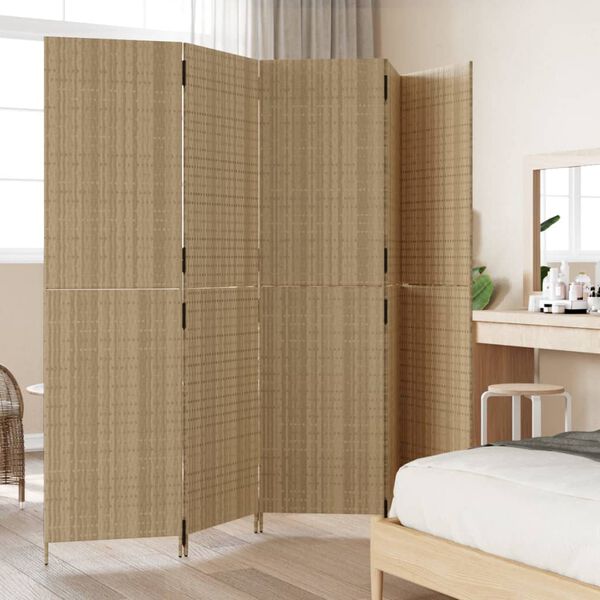 vidaXL Cloison de s&eacute;paration 5 panneaux beige r&eacute;sine tress&eacute;e