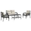 vidaXL Salon de jardin 4 pcs avec coussins noir r&eacute;sine tress&eacute;e