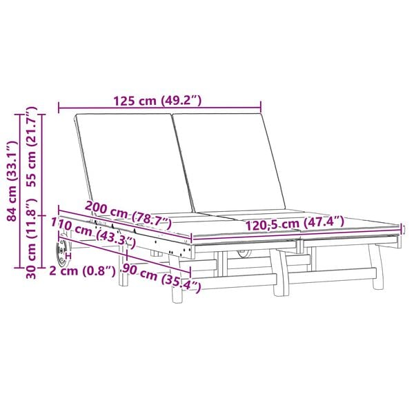 vidaXL Transat 2-personne Marron 63 x 199 x 85 cm Bois d'Acacia Massif