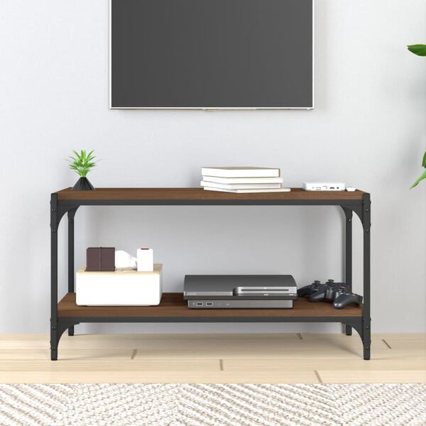 vidaXL Meuble TV Ch&ecirc;ne marron 80x33x41 cm Bois d'ing&eacute;nierie et acier