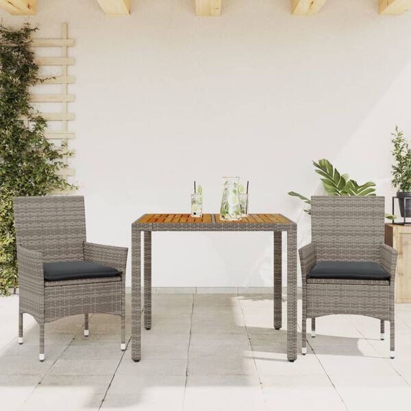 vidaXL Ensemble &agrave; manger de jardin et coussins 3 pcs gris rotin acacia