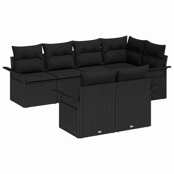 vidaXL Ensemble de canap&eacute; de jardin avec coussin 7 pcs Noir polyrotin