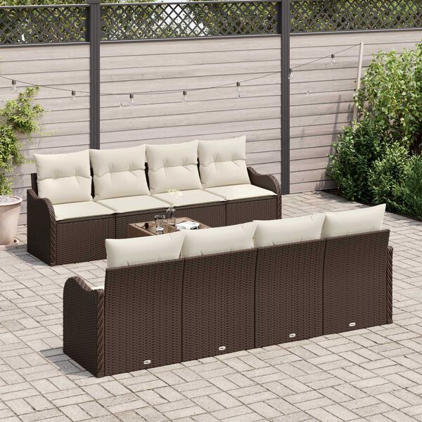 vidaXL Ensemble de canap&eacute; de jardin avec coussin 9 pcs Marron et Cr&egrave;me
