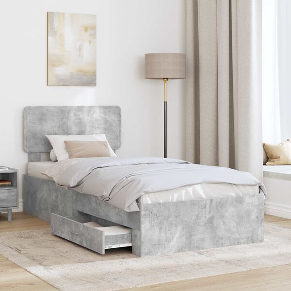 vidaXL Cadre de lit Gris b&eacute;ton 100 x 200 cm Bois d'ing&eacute;nierie