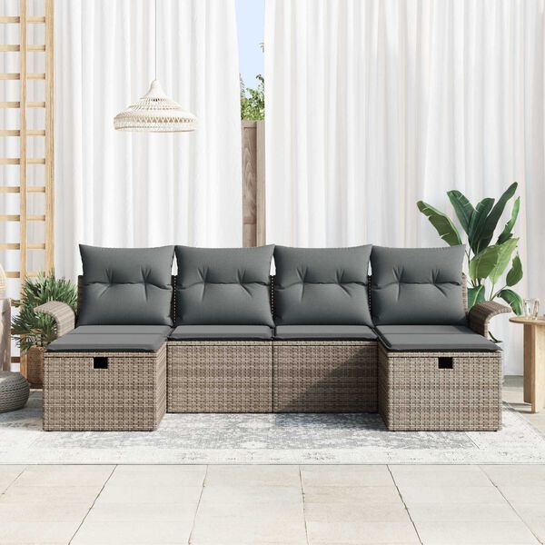 vidaXL Ensemble de canap&eacute; de jardin avec coussin 6 pcs Gris polyrotin