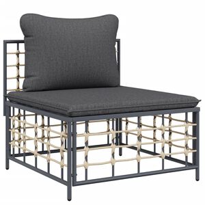 vidaXL Canap&eacute; central de jardin avec coussin gris fonc&eacute; r&eacute;sine tress&eacute;e