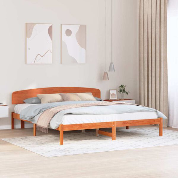 vidaXL Cadre de lit avec t&ecirc;te de lit Brun cire 180 x 200 cm Pin massif