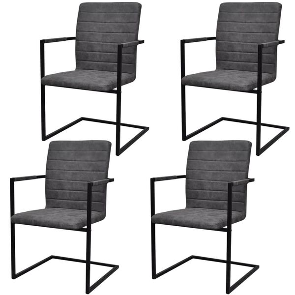 vidaXL Chaises à manger cantilever lot de 4 gris foncé similicuir