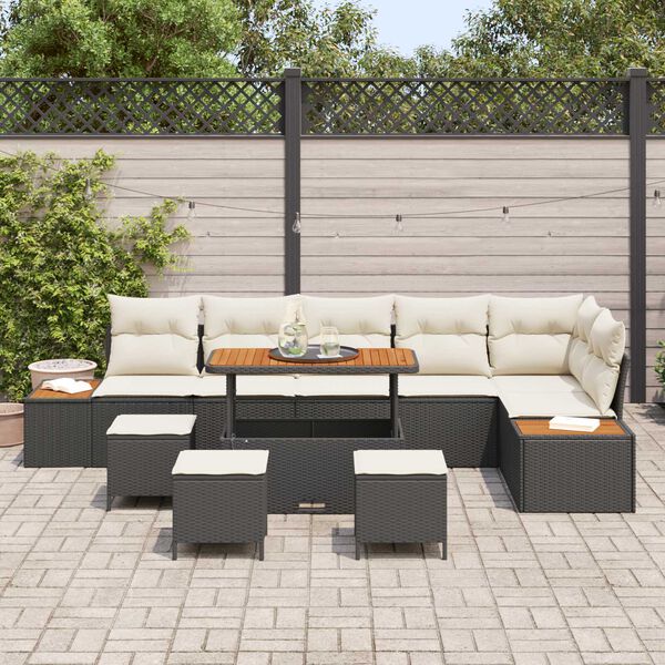 vidaXL Ensemble de canap&eacute; de jardin 10 pcs Noir polyrotin