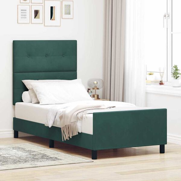 vidaXL Lit &agrave; ressorts avec t&ecirc;te de lit Vert fonc&eacute; 80 x 200 cm Velours