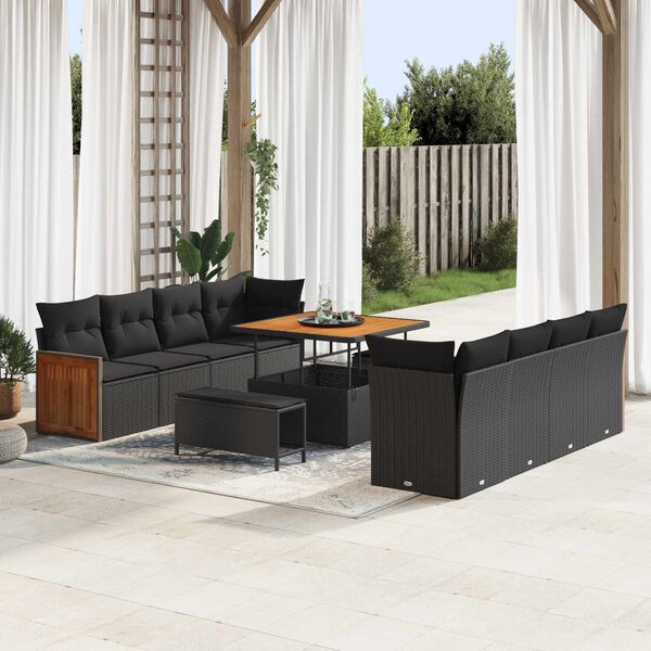 vidaXL Ensemble de canap&eacute; de jardin avec coussin 12 pcs Noir polyrotin