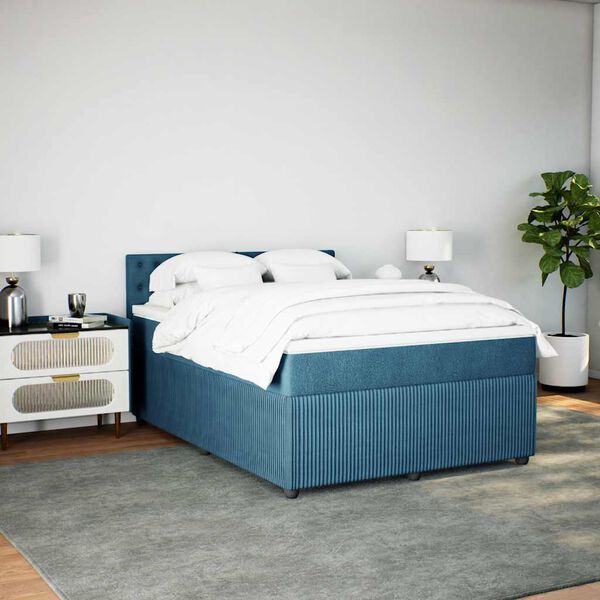 vidaXL Sommier &agrave; lattes de lit et matelas bleu 160x200 cm velours