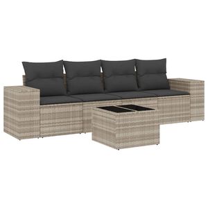 vidaXL Salon de jardin 5 pcs avec coussins gris clair r&eacute;sine tress&eacute;e