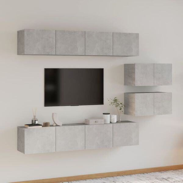 vidaXL Ensemble de meubles TV 6 pcs Gris b&eacute;ton Bois d'ing&eacute;nierie