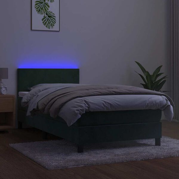 vidaXL Sommier &agrave; lattes de lit avec matelas et LED Vert fonc&eacute; 80x200cm
