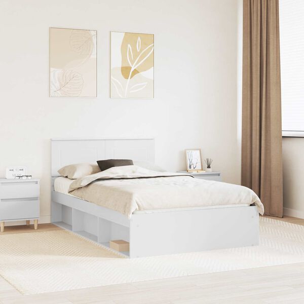 vidaXL Cadre de lit Blanc 120 x 200 cm Bois d'ing&eacute;nierie