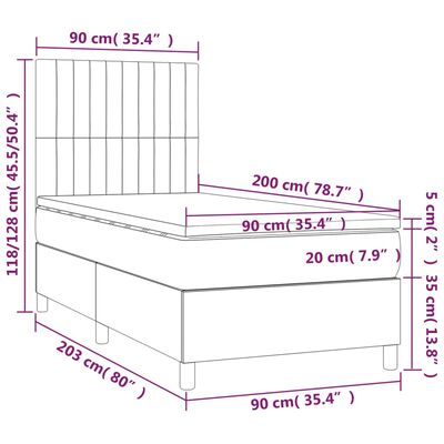 vidaXL Sommier à lattes de lit et matelas Gris clair 90x200 cm Velours