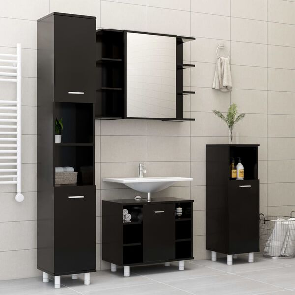 vidaXL Ensemble de meubles de salle de bain 3 pcs Noir Bois ing&eacute;nierie