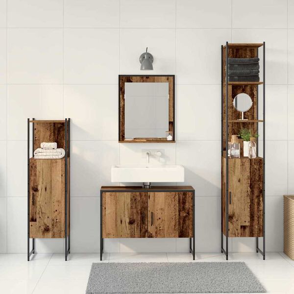 vidaXL Ensemble de mobilier de salle de bain avec &eacute;tag&egrave;re 4 pcs Marron