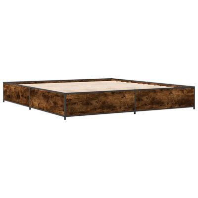 vidaXL Cadre de lit chêne fumé 200x200 cm bois d'ingénierie et métal