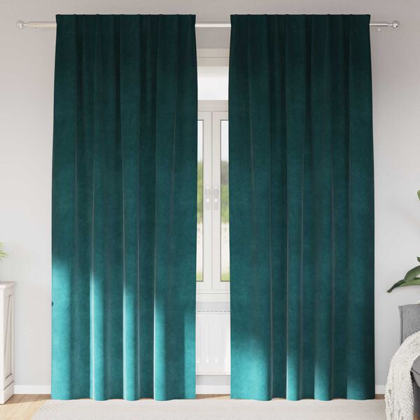 vidaXL Rideaux occultants 2 pcs Vert fonc&eacute; 140 x 245 cm Velours