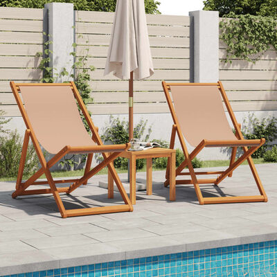 vidaXL Chaise pliable de plage taupe bois d'eucalyptus massif et tissu