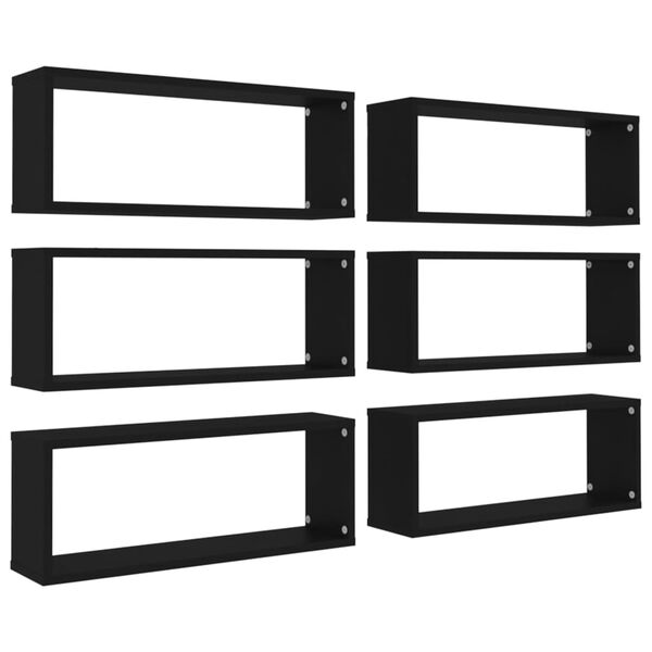 vidaXL &Eacute;tag&egrave;res murales cube 6 pcs Noir 60x15x23 cm Bois d&rsquo;ing&eacute;nierie