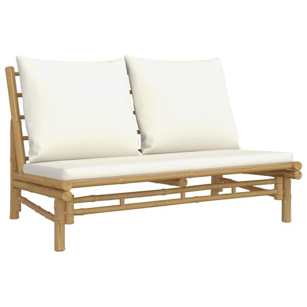 vidaXL Salon de jardin 5 pcs avec coussins blanc cr&egrave;me bambou